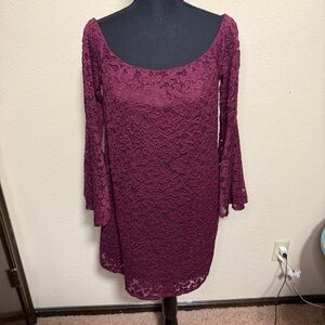 As U Wish Lace Dress with Bell Sleeves Medium Lined Holiday Party